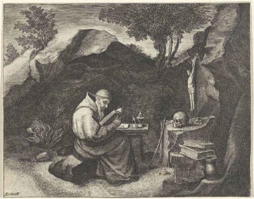 St. Francis Reading in a Grotto