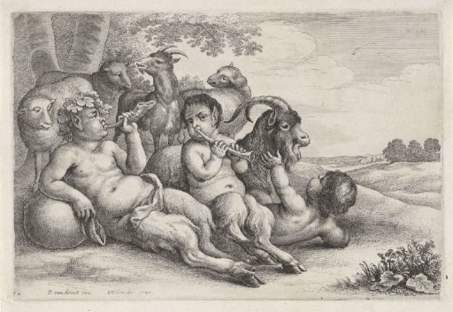 Horn-Blowing Satyrs with Sheep and Goats
