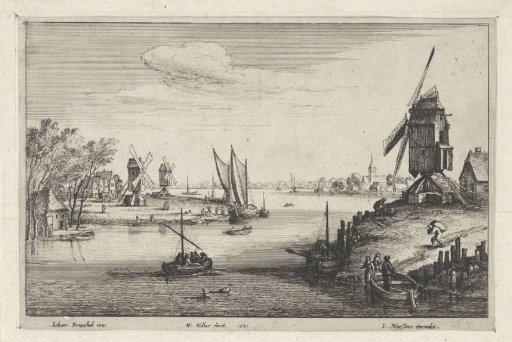 Landscape with Three Windmills along a River