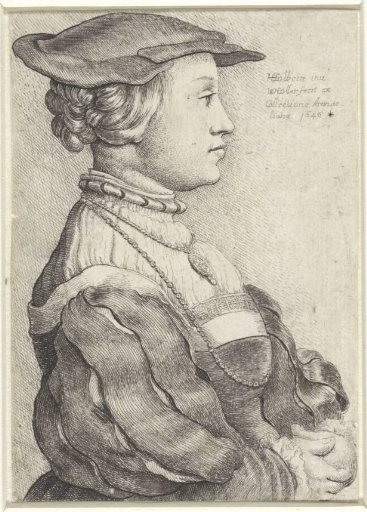 Portrait of a woman with a bonnet, in profile