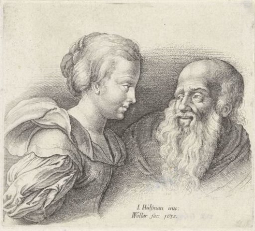 Old man with a beard and a young girl