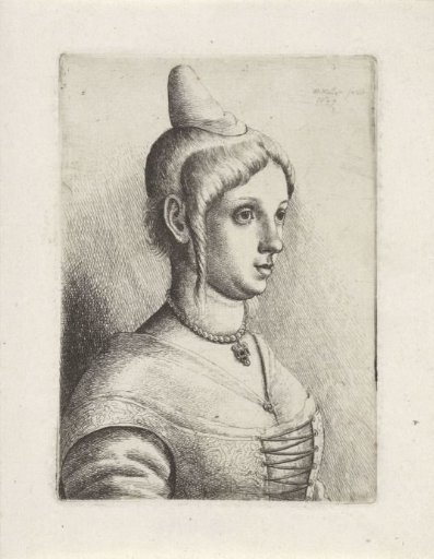 Portrait of a young woman with a conical hat