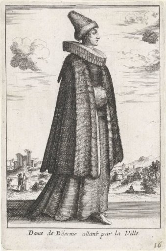 Lady of Bohemia walking through the city