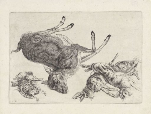 Shot Game: A Dead Stag, Hares and Birds