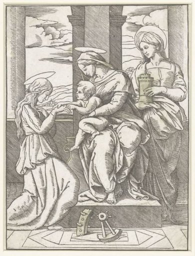 Mary with Child Seated on a Throne between the Saints Catherine and Barbara