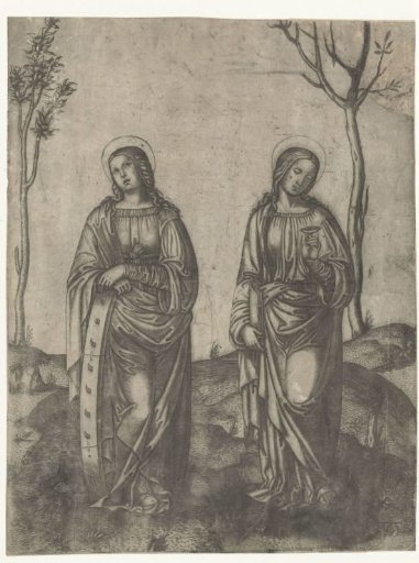 Saints Catherine with a broken wheel and Lucy with eyes on a plate