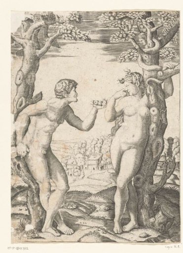 The Fall of Adam and Eve at the Tree of Knowledge of Good and Evil with the Serpent