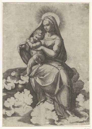 Mary with Child Seated on Clouds