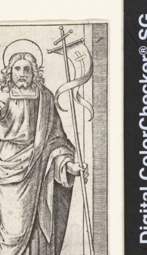 Christ with a cross banner making a blessing gesture