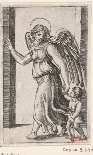 Guardian Angel Raphael leading Tobias by the hand
