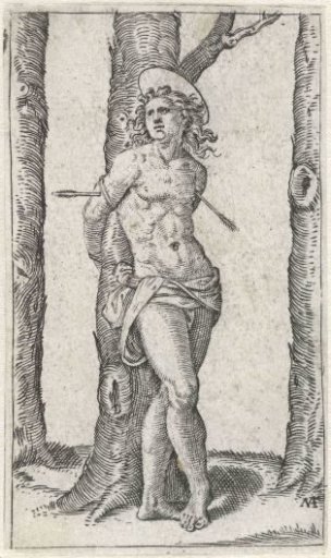 Saint Sebastian bound to a tree with arrows in his body
