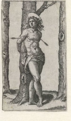 Saint Sebastian bound to a tree with arrows in his body
