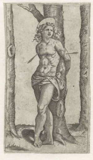 Saint Sebastian bound to a tree with arrows in his body
