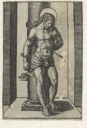 Saint Sebastian bound to a column with an arrow in his body