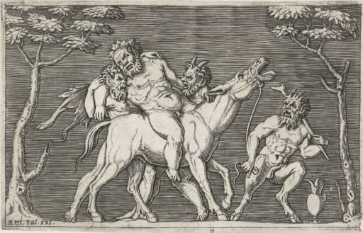 Two Satyrs Set Silenus on a Braying Donkey