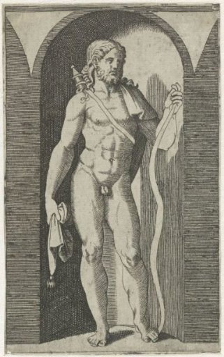 Apollo with quiver and snake standing in a niche