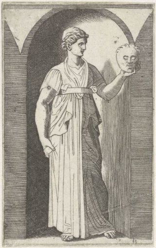 Muse Thalia with mask standing in a niche