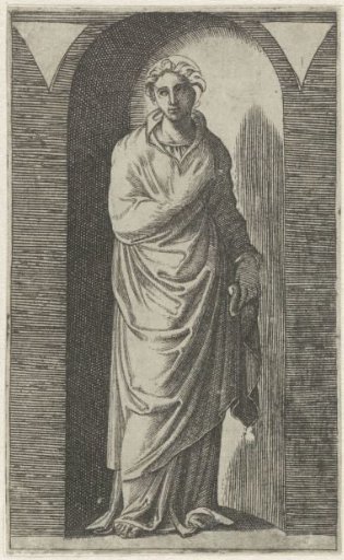 Muse with scroll standing in a niche