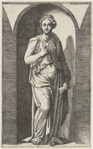 Muse with scroll standing in a niche