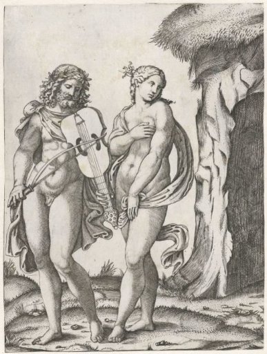 Orpheus playing on the viola before Eurydice goes to the underworld