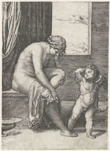 Venus drying herself after bath and Cupid with arrow and bow