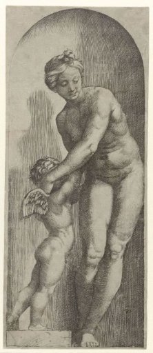 Venus and Cupid standing in a niche