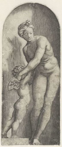 Venus and Cupid standing in a niche