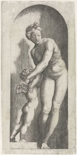 Venus and Cupid standing in a niche