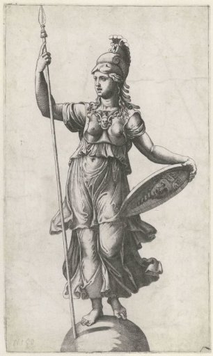 Minerva (Pallas Athena) in Armour Standing on a Globe