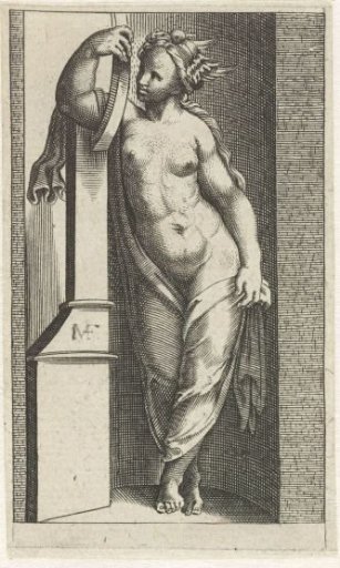 Woman with Winged Helmet Leaning on a Stringed Instrument