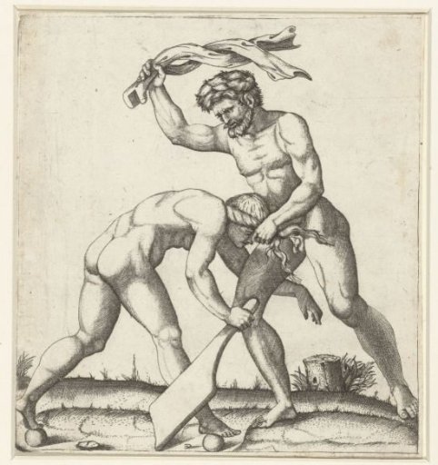 Man Fighting with Woman as Personification of Fortune (Fortuna)