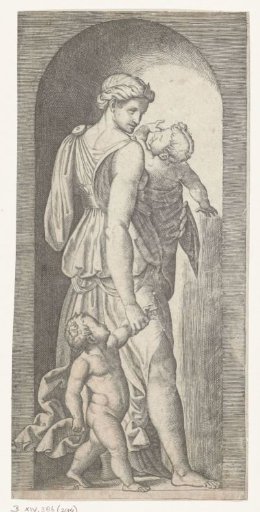 Woman as Personification of Love (Charity) with Two Children, Standing in a Niche