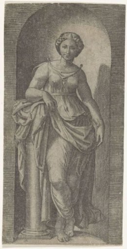Woman as Personification of Strength (Fortitude) Leaning on a Pillar, Standing in a Niche