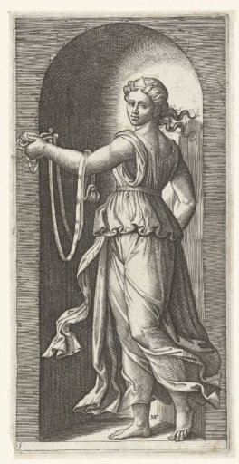 Woman as Personification of Temperance (Temperantia) with Bridle, Standing in a Niche