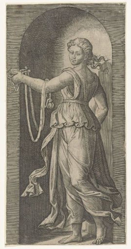 Woman as Personification of Temperance (Temperantia) with Bridle, Standing in a Niche
