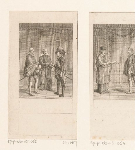 Henry of Navarre in conversation with Michel de l'Hôpital and Gaspard de Coligny