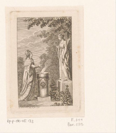 Germania offers flowers to a statue of Flora