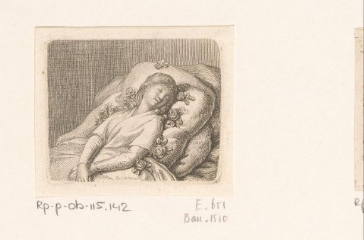 Sleeping girl on a bed with roses