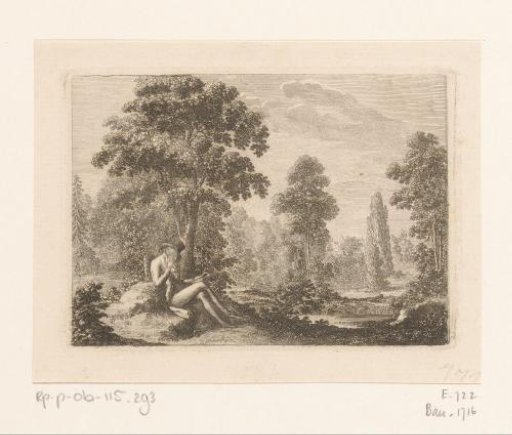 Landscape with a young man looking at the silhouette of a woman