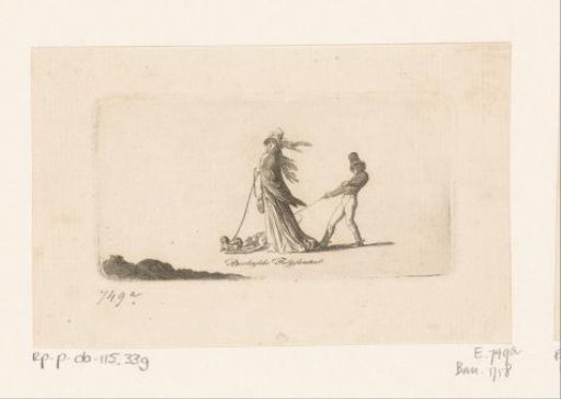 Woman and Man with Leashed Dogs