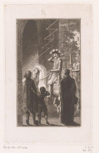 Gustavus Adolphus of Sweden receives a sign from above as he enters Landshut