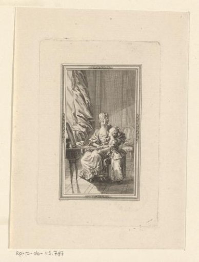 Woman with child at a dressing table