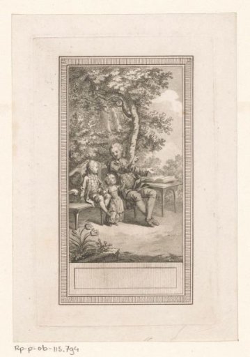 Man teaching two children outdoors