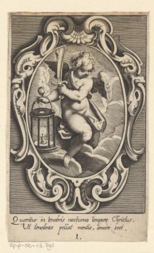 Sword and lamp, carried by an angel