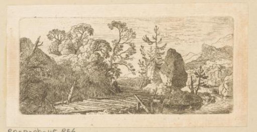 Landscape with Wooden Bridge and Rock