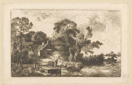 Farmhouse with a haystack by the water