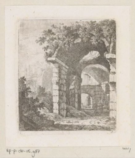 Ruin of a portico with two men