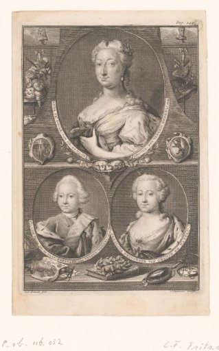 Portrait of Anna of Hanover and her children William V and Carolina of Orange-Nassau