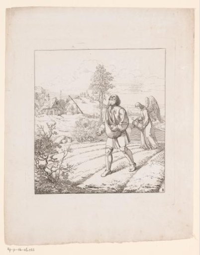 Angel and old man cultivate the land