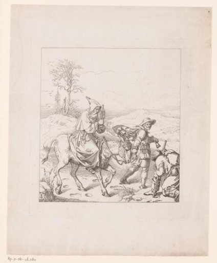 Monk on a donkey is led forward with a monstrance in his hands